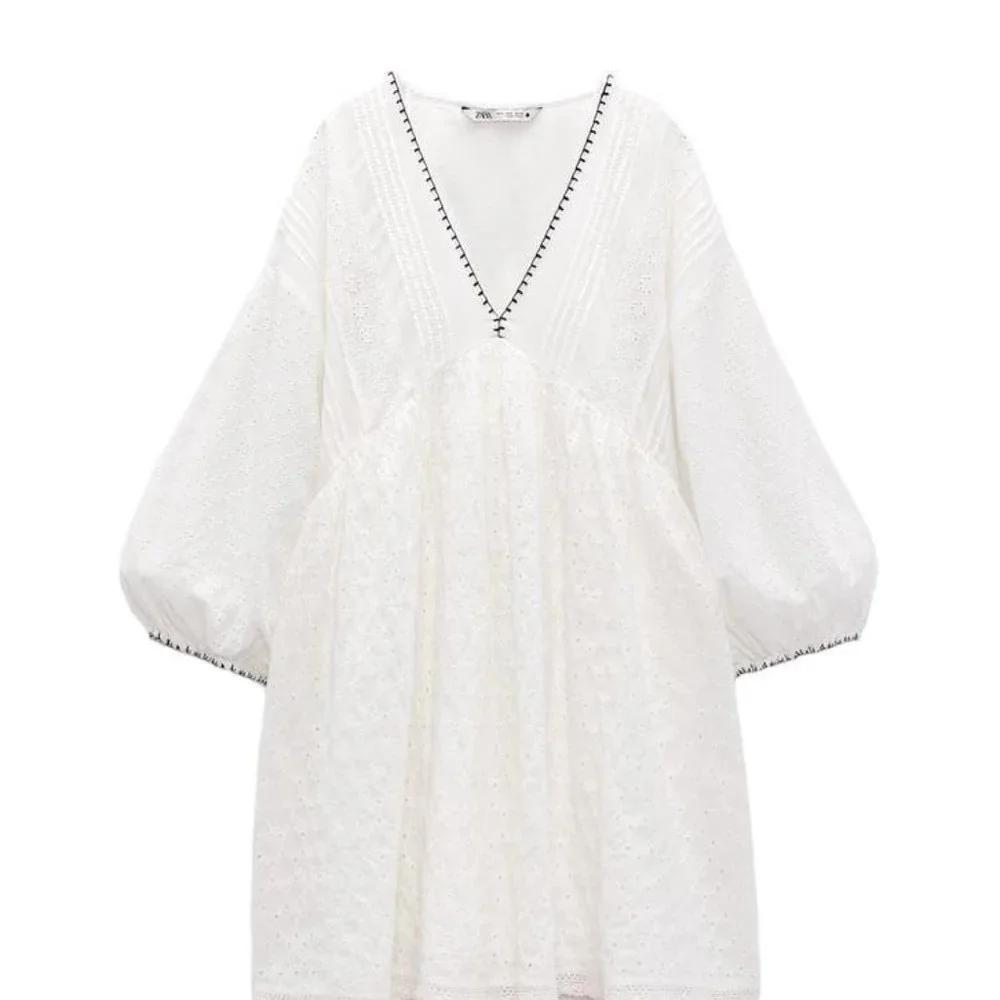 ZARA EMBROIDERED SHORT DRESS OYSTER WHITE SIZE M | 5107/044/251